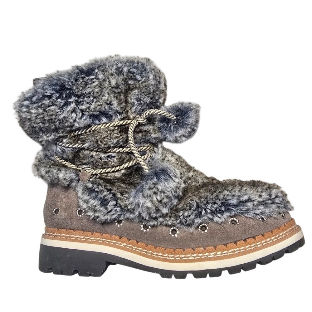 Sam Edelman Blanche Boots Womans 6.5 Faux Fur Suede Winter Gray Taupe Apres Ski